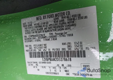 2013 Ford Mustang V6 from USA, damaged, VIN 1ZVBP8AM2D5278618